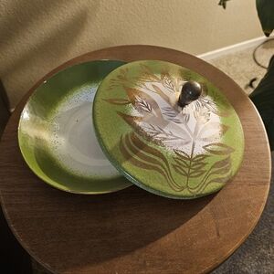 Vintage MCM Edward Winter Enamel Covered Dish Signed